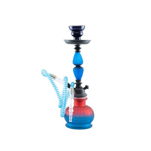 Narghilé 2 tubo Sisha Round3 colore blu e rosso 26 cm