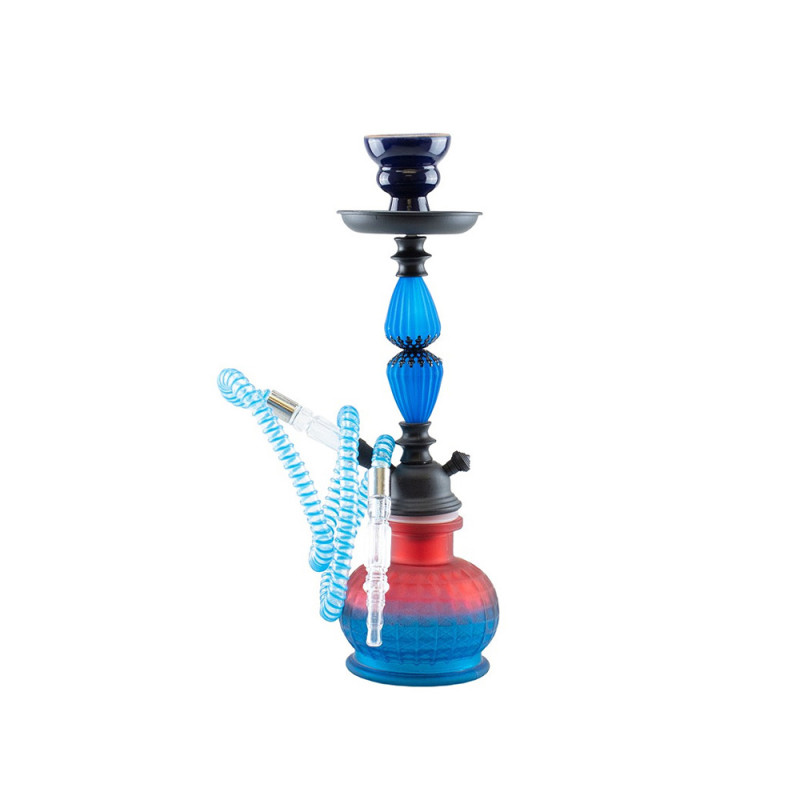 Narghilé 2 tubo Sisha Round3 colore blu e rosso 26 cm