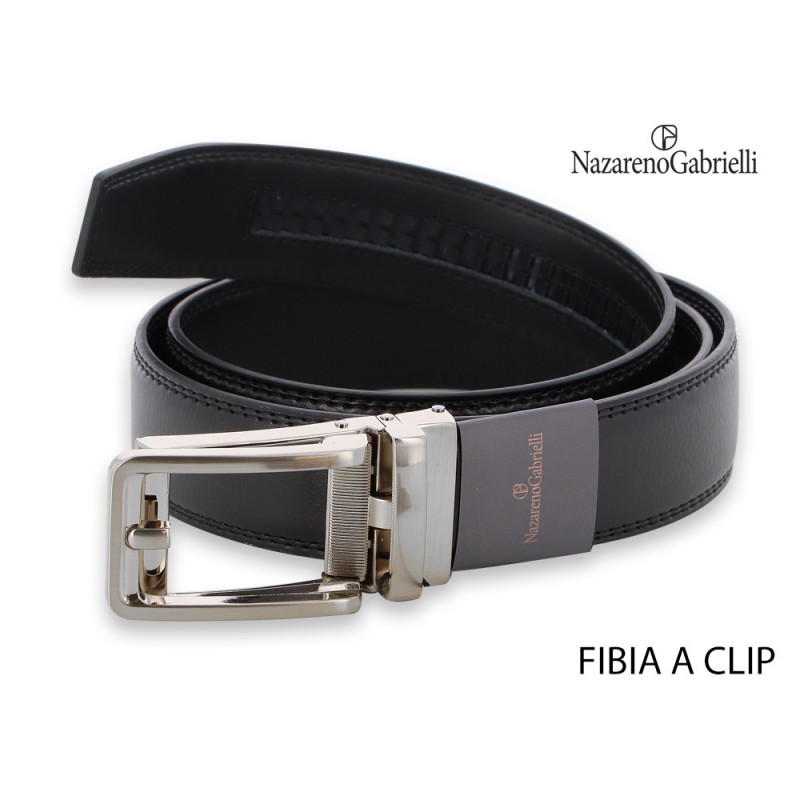 Cintura Nazareno Gabrielli in pelle colore Nero con fibia a Clip