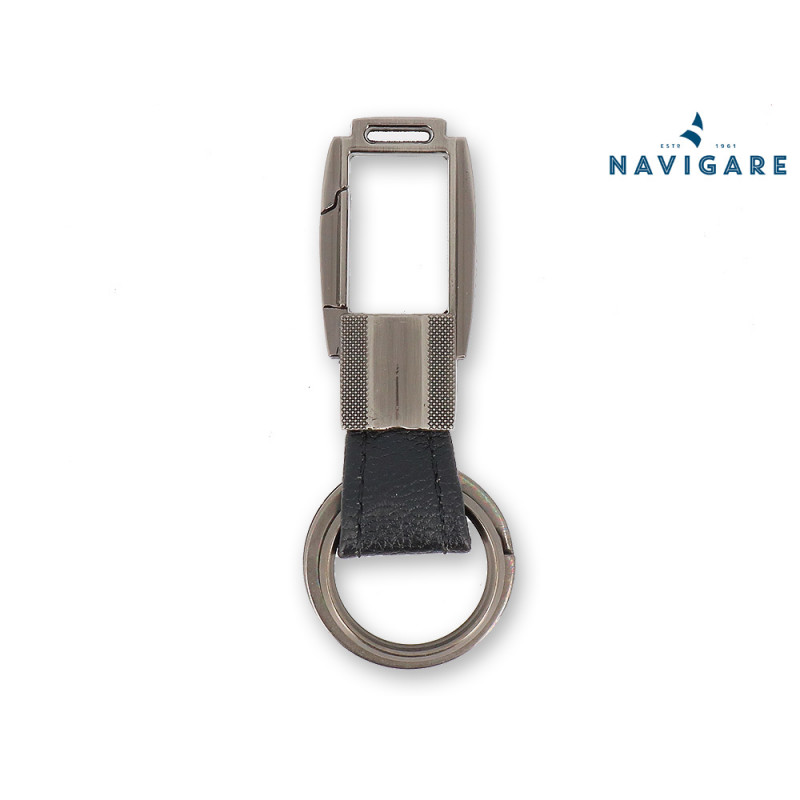 Portachiavi da uomo Navigare nero con moschettone e doppio anello