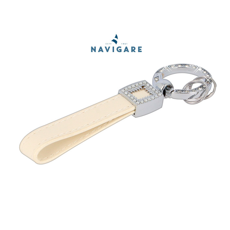 Portachiavi da donna Navigare ecopelle bianca e strass
