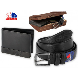 Parure Americanino con cintura e portafoglio colore nero GRANDE scatola in legno