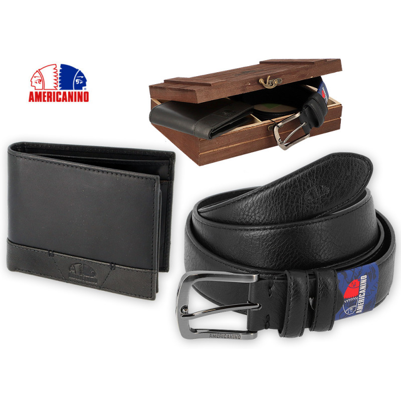 Parure Americanino con cintura e portafoglio colore nero GRANDE scatola in legno