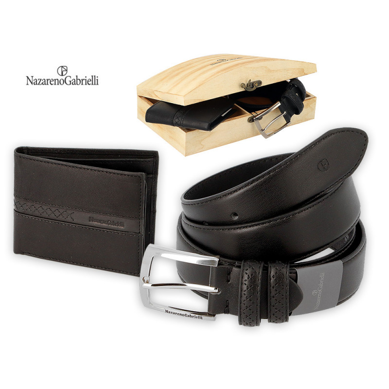 Parure Nazareno Gabrielli con cintura e portafoglio colore nero GRANDE scatola in legno