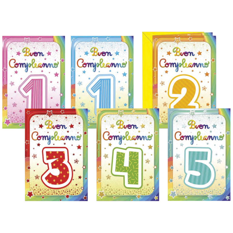 Biglietti Compleanno cifre da 1 a 5 con rilievo