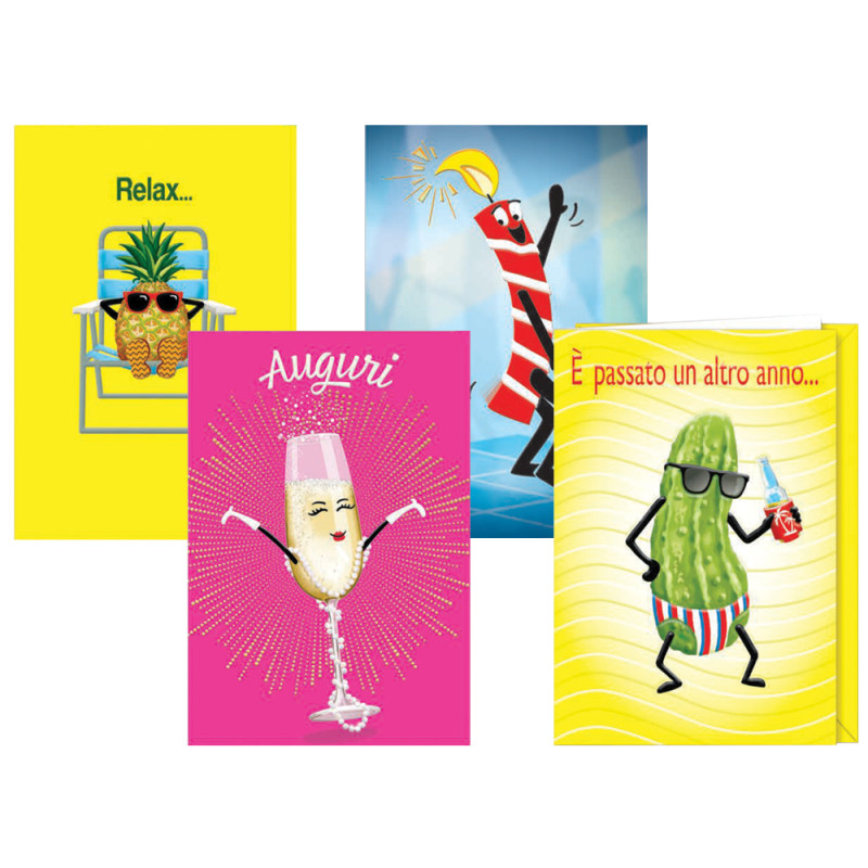 Biglietti con disegni simpatici e frasi con interno a colori