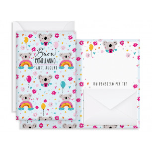 Biglietti Buon Compleanno animali e arcobaleni con portasoldi