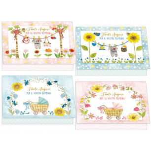 Biglietto Nascita con vestitini e carrozzina