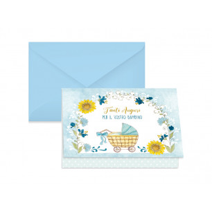 Biglietto Nascita con vestitini e carrozzina