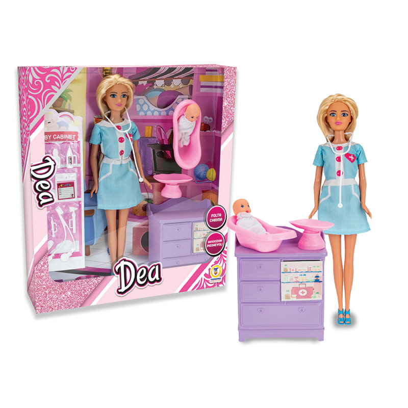 Bambola Dea pediatra con bebé e accessori
