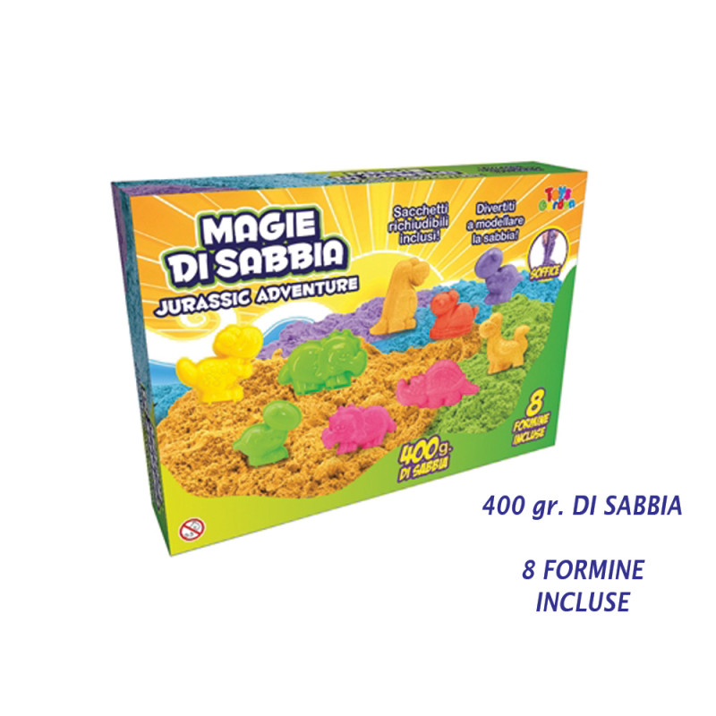 Set sabbia magica 400 gr con formine Avventure Giurassiche