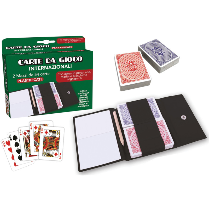 Carte da gioco doppio mazzo con custodia e segnapunti
