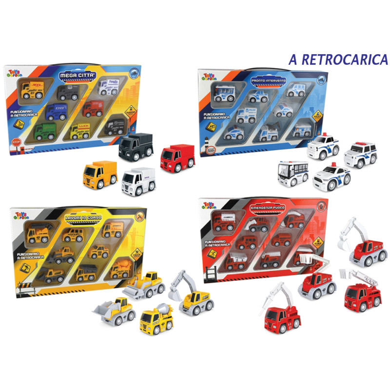 Set con 8 mini mezzi a retrocarica 4 ass.ti