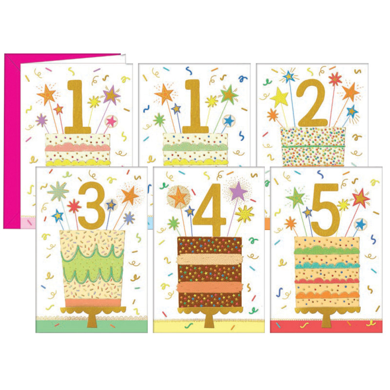 Biglietti Compleanno cifre da 1 a 5 con torte