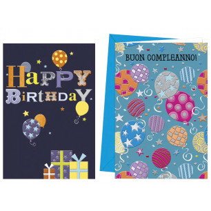 Biglietti Buon Compleanno maschile con palloncini in rilievo