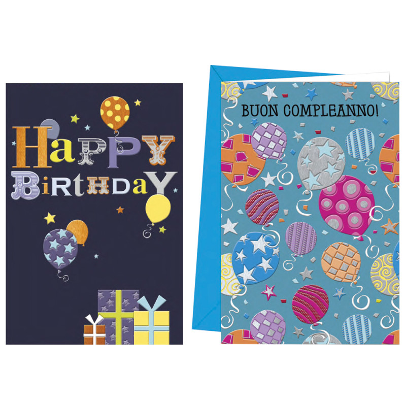 Biglietti Buon Compleanno maschile con palloncini in rilievo