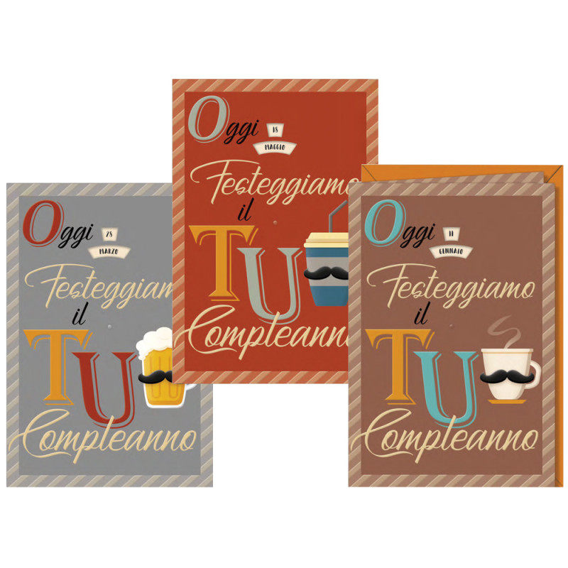 Biglietti Compleanno moustache con doppia rotella