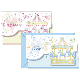 Biglietti Felice Battesimo con giostra cavalli e fustella