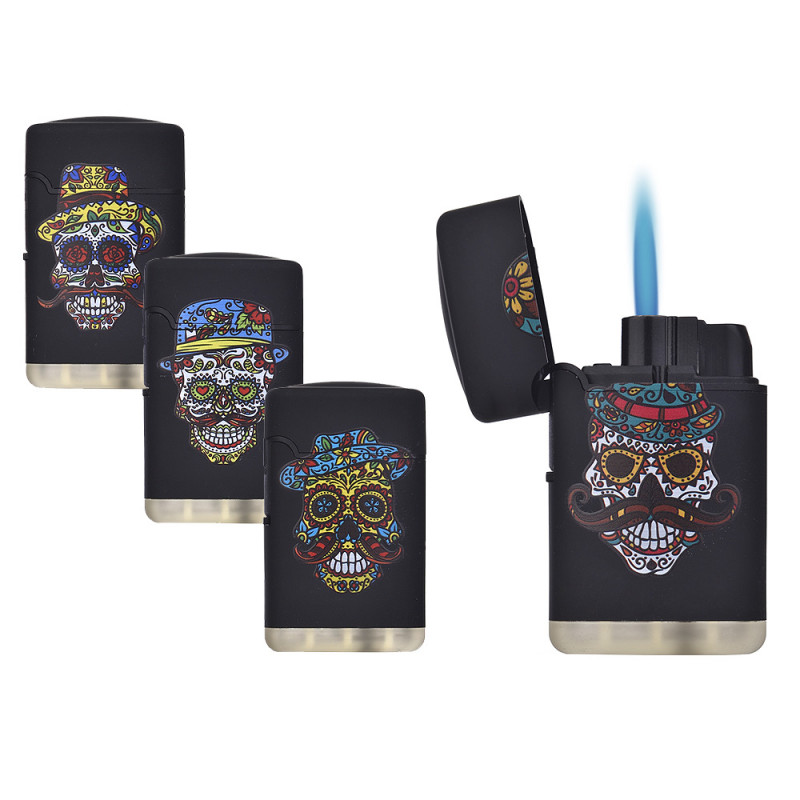 Accendino Prof Jetflame nero con disegno skull e cappuccio