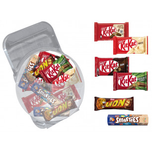 Assortimento 24 Snack Kit Kat, Smarties e Lion in Boccia