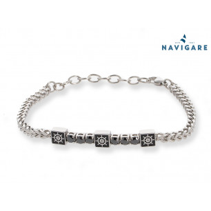 Bracciale Navigare uomo con cristalli neri e bianchi mod D