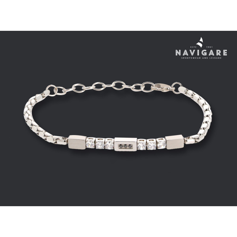 Bracciale Navigare uomo con cristalli neri e bianchi mod A