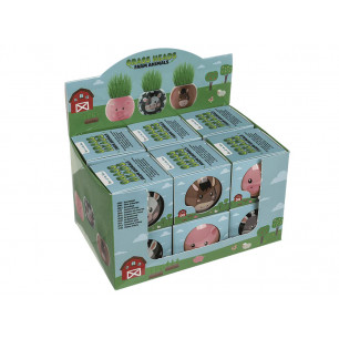 Vasetto animali della fattoria con erba che cresce display 12 pz 3 ass.ti