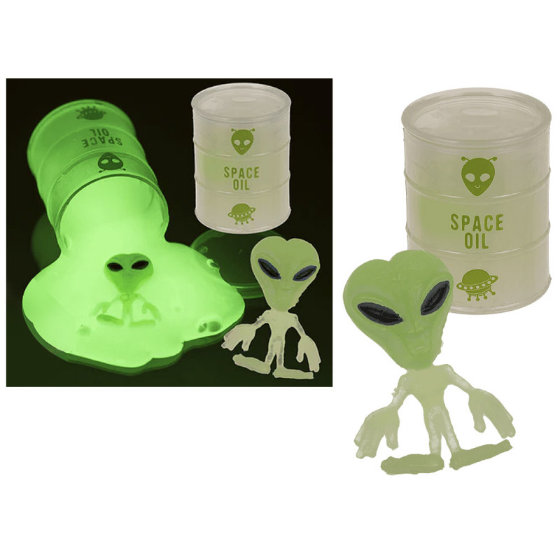 Slime fosforescente con figura aliena in latta da 60 gr display 24 pz