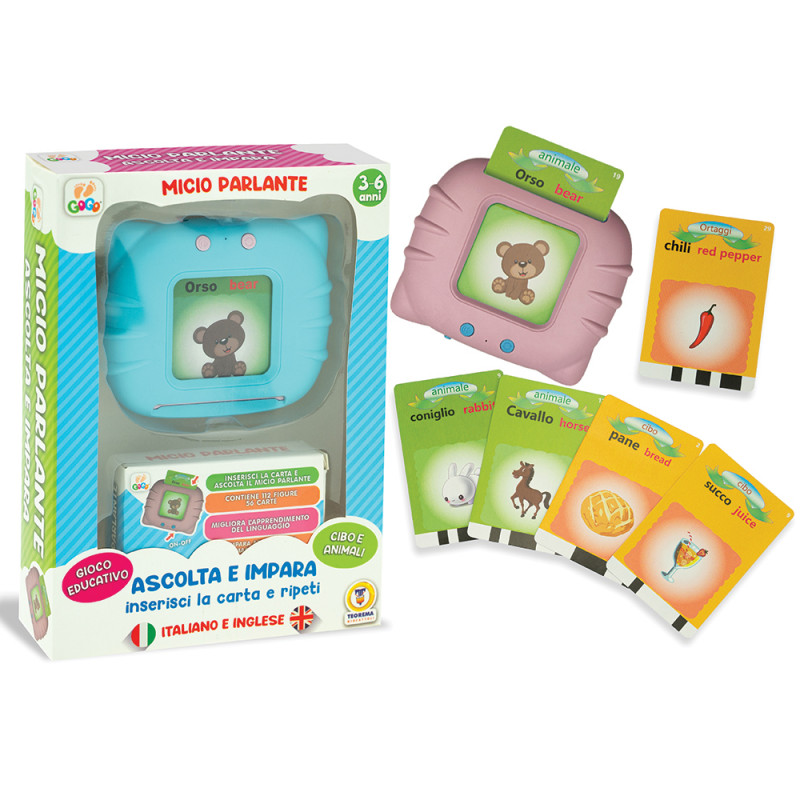 Micio parlante bilingue con schede parlanti