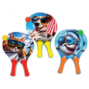 Racchette da spiaggia animal summer con pallina 3 ass.ti