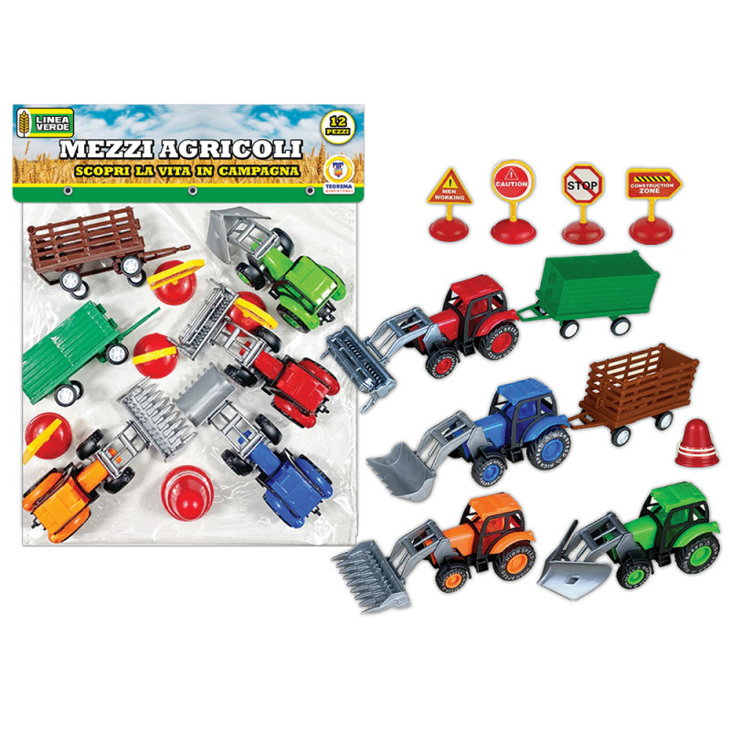 Playset mezzi agricoli con rimorchi e segnaletica
