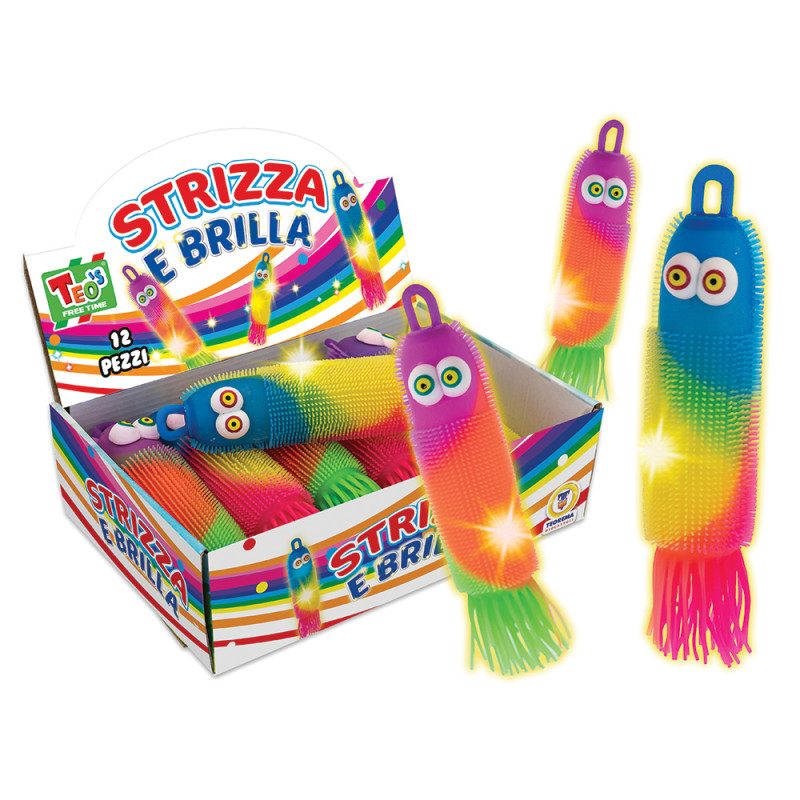 Strizza e brilla polipetto arcobaleno con luce display 12 pz