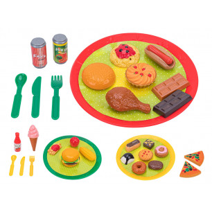 Set fast food e dolcetti con piatto in 3 ass.ti