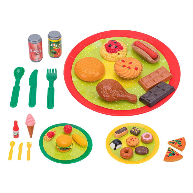 Set fast food e dolcetti con piatto in 3 ass.ti