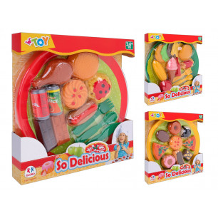 Set fast food e dolcetti con piatto in 3 ass.ti