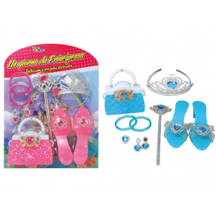 Blister con borsetta, ciabattine e gioielli