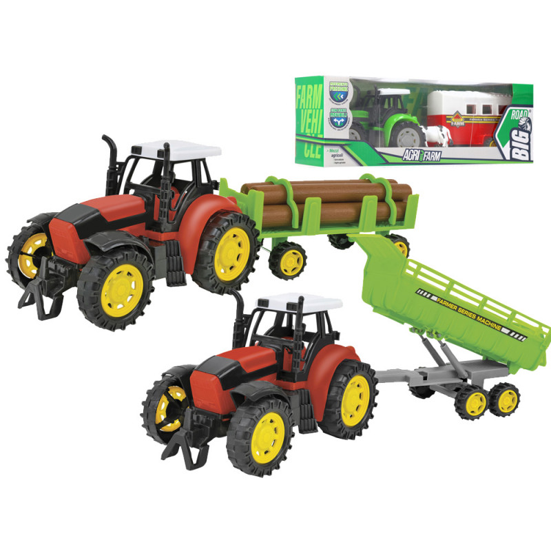Trattore giocattolo a frizione con rimorchio 3 ass.ti