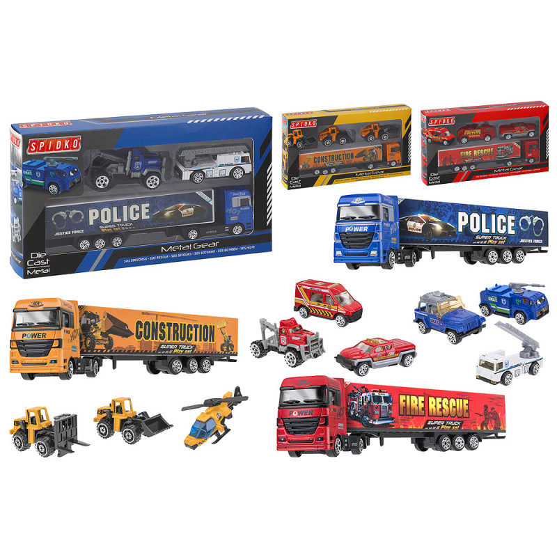 Camion die cast con 2 veicoli 3 ass.ti