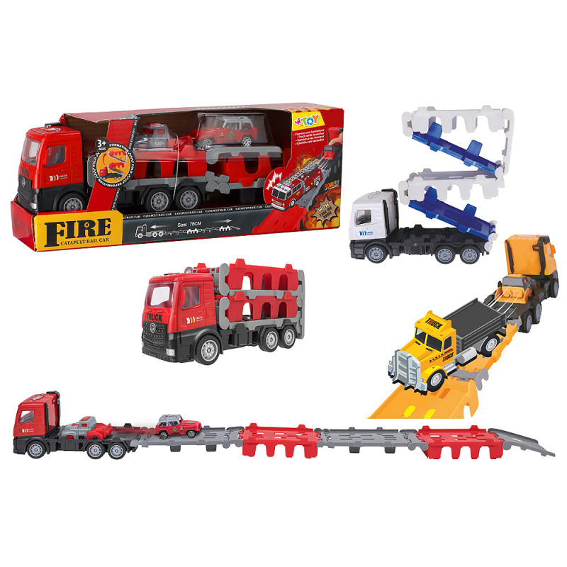 Camion a frizione pista di lancio 2 in 1 con 2 veicoli 3 colori