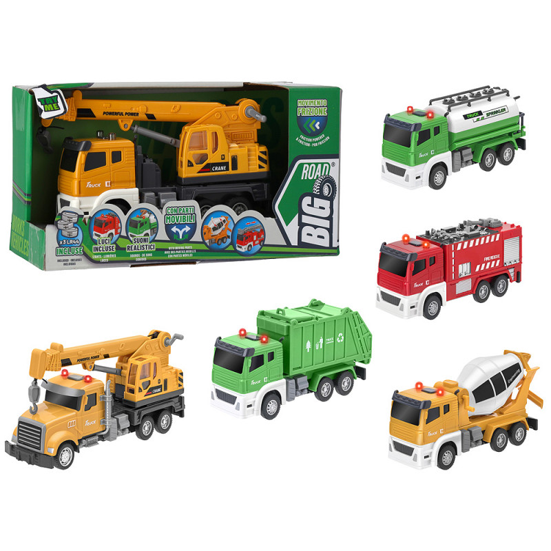 Mezzi da lavoro a frizione con luci e suoni 6 ass.ti