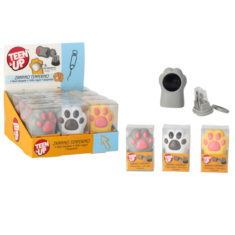 Temperamatite a forma di zampa di gattino con specchio display 12 pz in 3 ass.ti