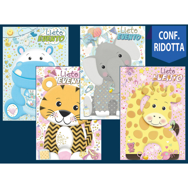 Biglietti Lieto Evento dolci cuccioli con rilievo e oro a caldo