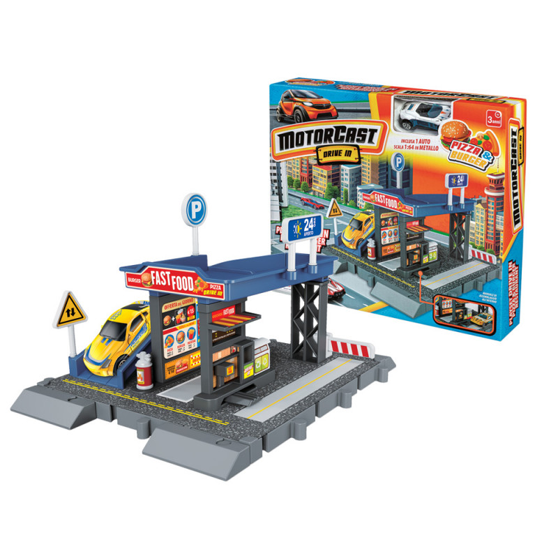 Playset garage drive in con auto die cast