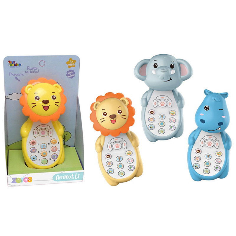 Telefono animaletto prima infanzia con luci e suoni 3 ass.ti