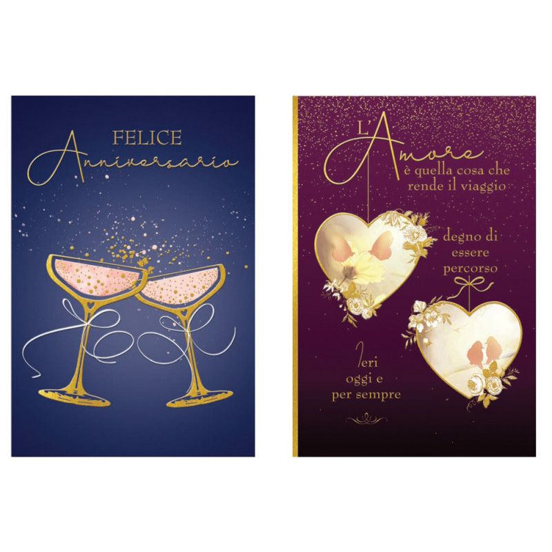 Biglietti Felice Anniversario con oro e rilievo