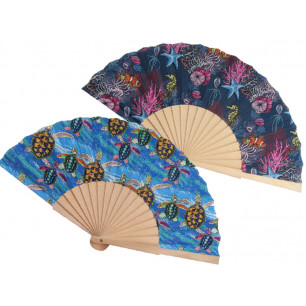 Ventagli decoro Fantasia e manico in legno
