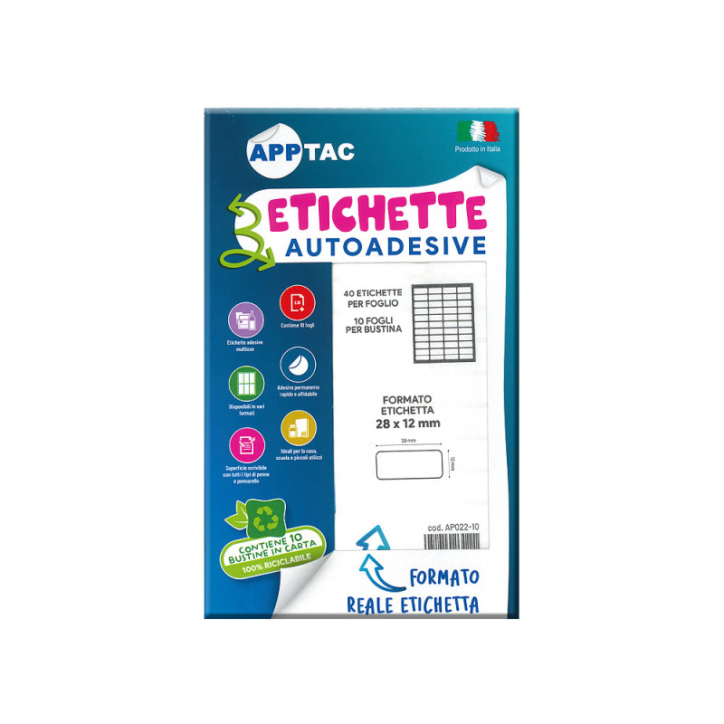 Etichette Apptac misura 28 x 12 busta da 10 fogli