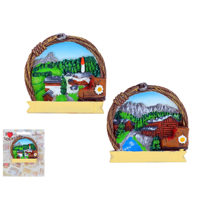 Magnete paesaggi di montagna con scarpone e corda