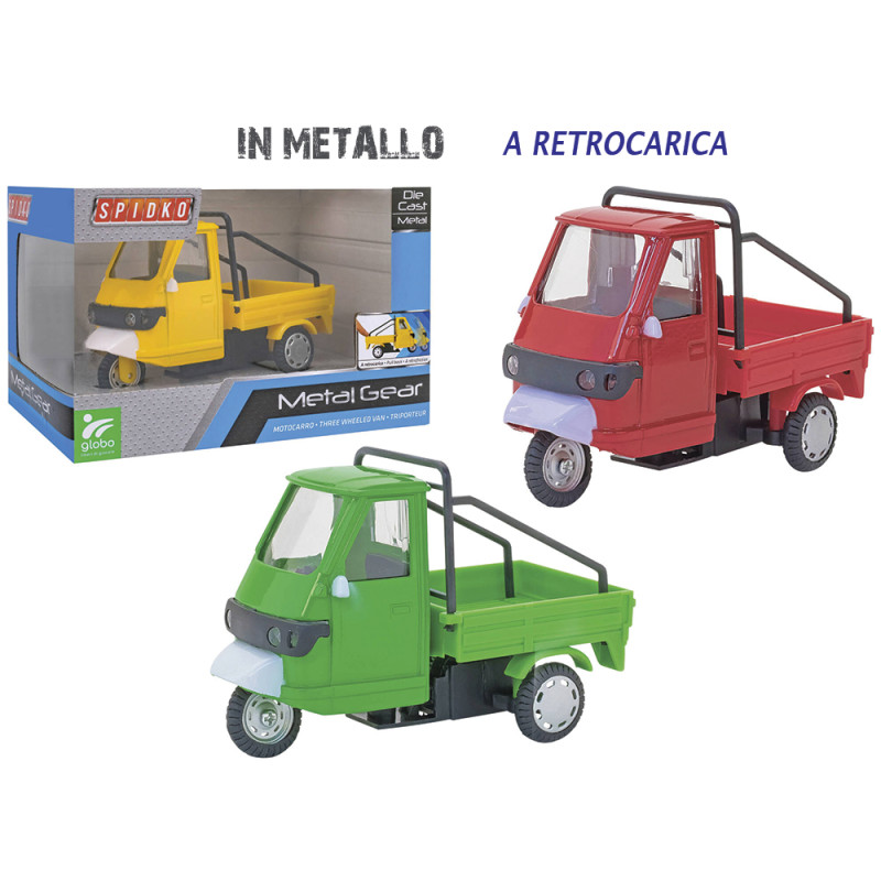 Veicolo motocarro 3 ruote die cast 3 colori