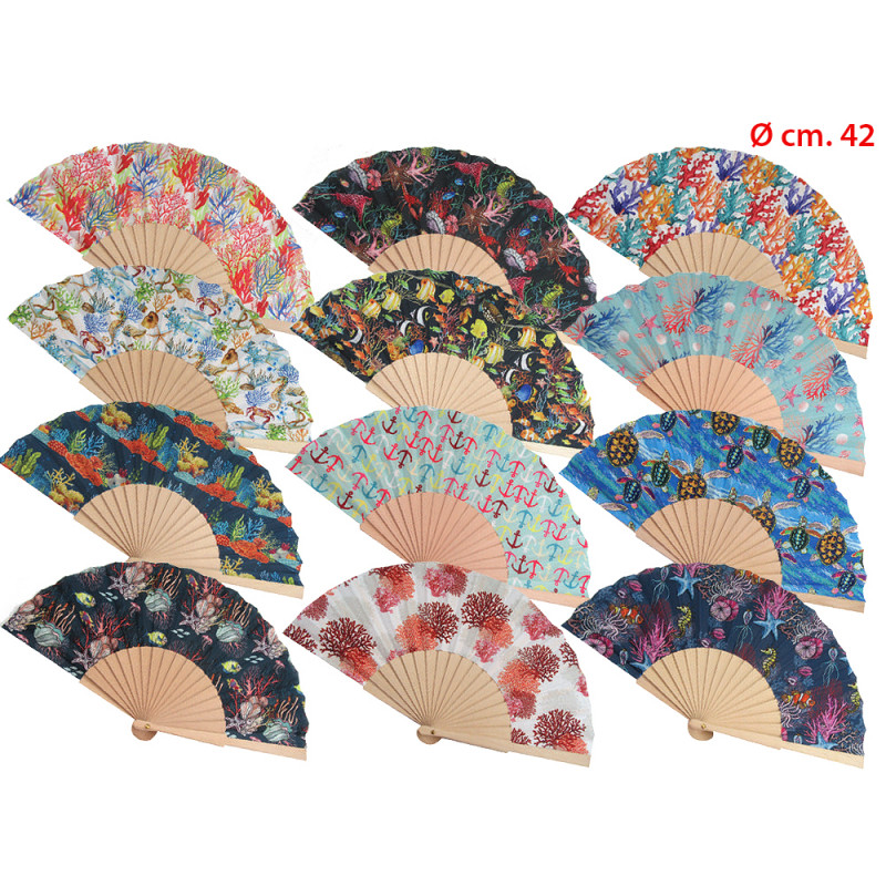 Ventagli decoro Fantasia e manico in legno